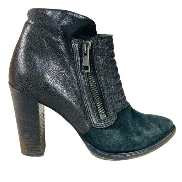All Saints Womens Black Suede Leather Moto Heeled Boots Pointed Toe Biker EU 37 - Picture 1 of 9